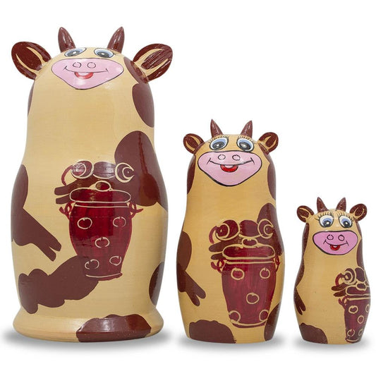 Set of 3 Cow Family Nesting Doll 5.5 Inches