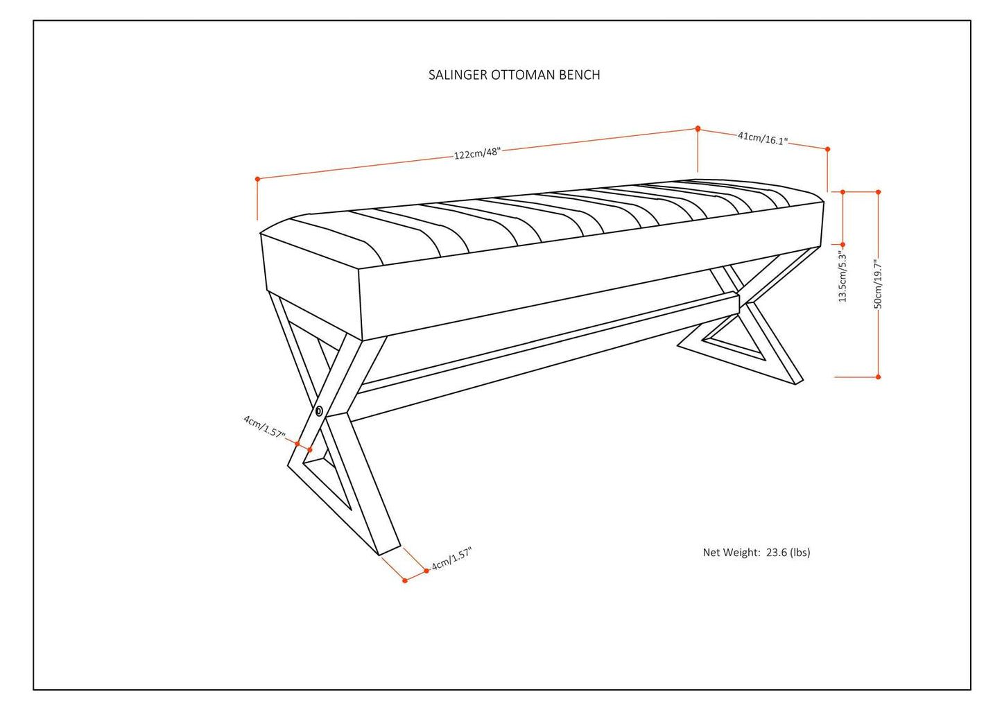 Salinger Large Ottoman Bench - Distressed Saddle