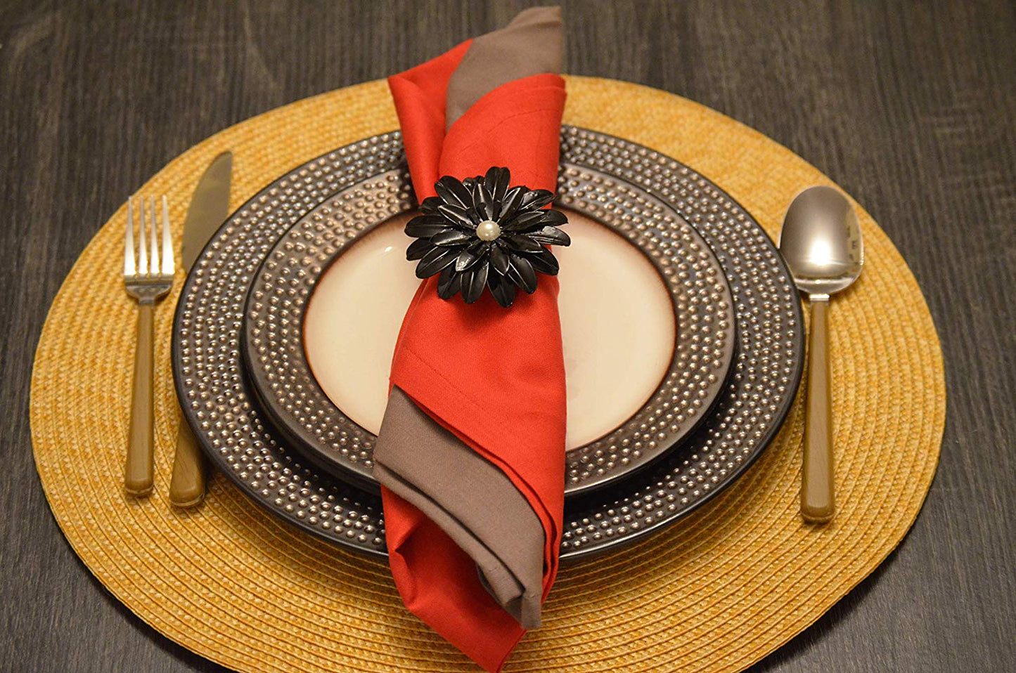 Vibhsa Black Floral Set of 4 Napkin Rings
