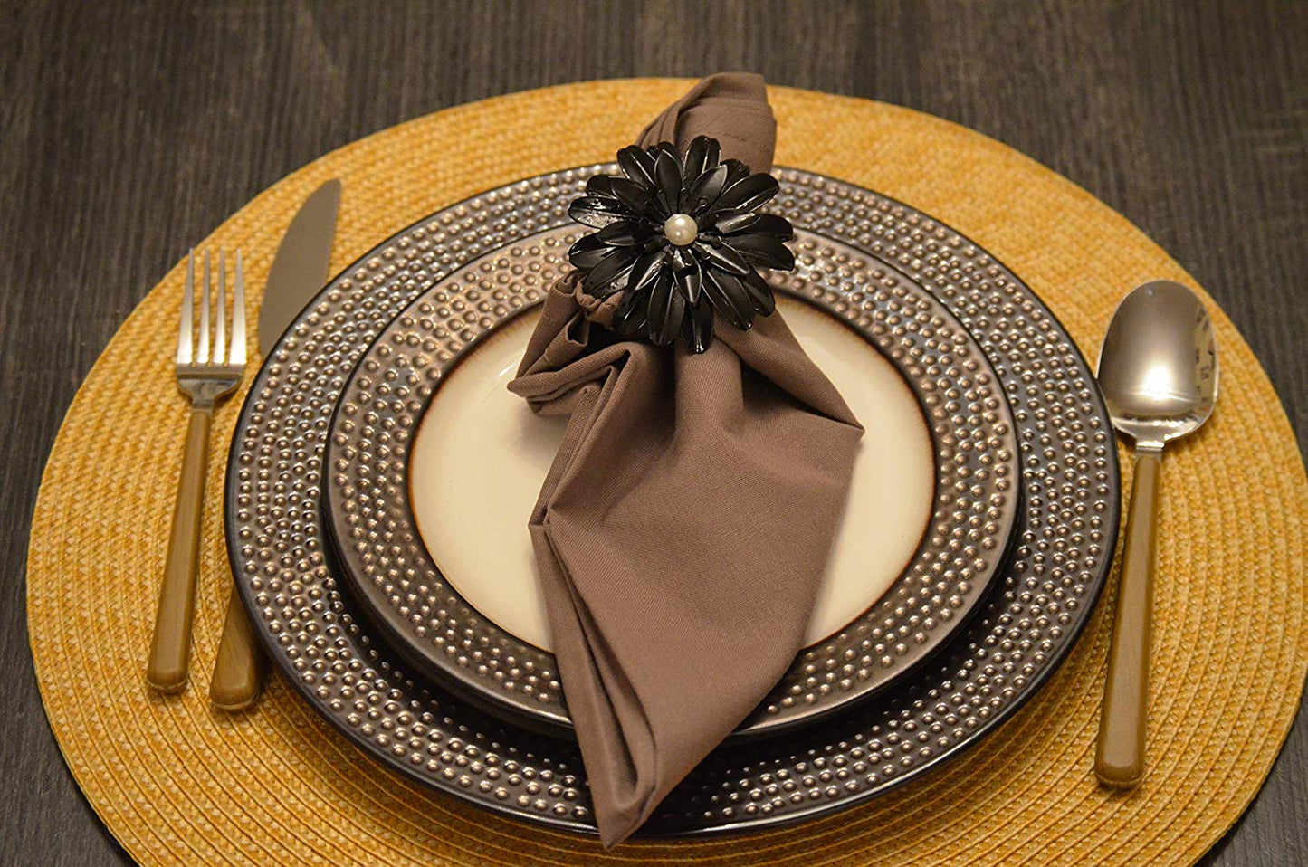Vibhsa Black Floral Set of 4 Napkin Rings