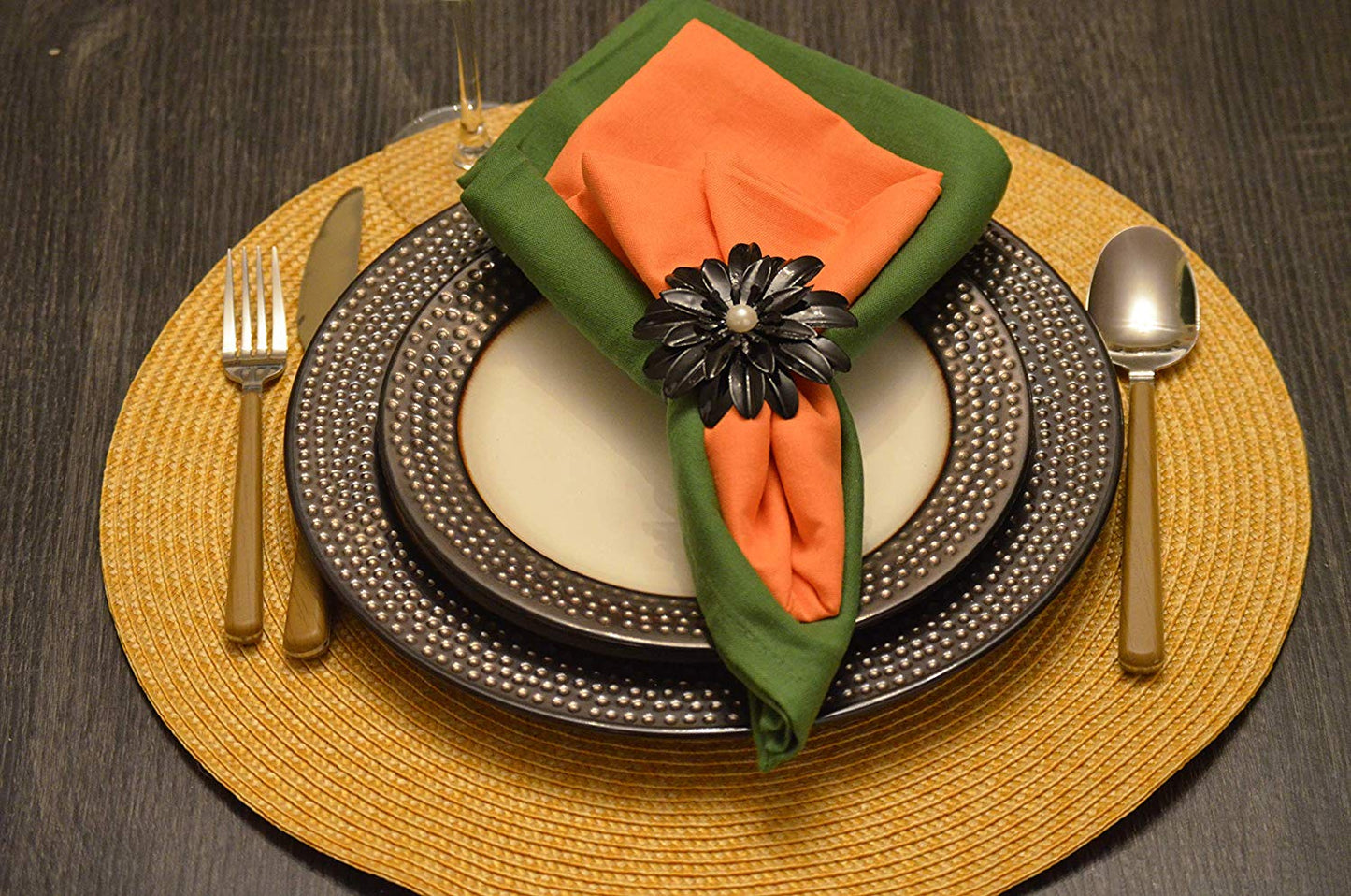 Vibhsa Black Floral Set of 4 Napkin Rings