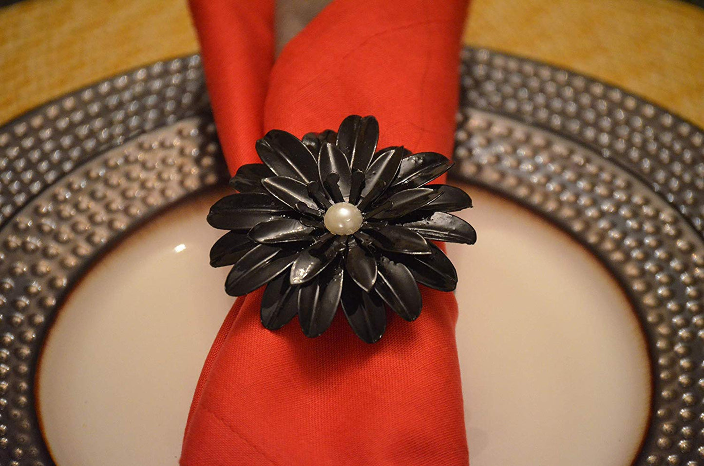 Vibhsa Black Floral Set of 4 Napkin Rings