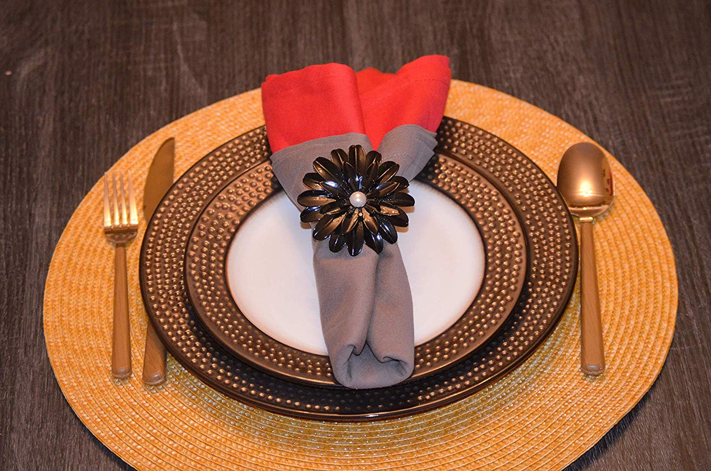 Vibhsa Black Floral Set of 4 Napkin Rings