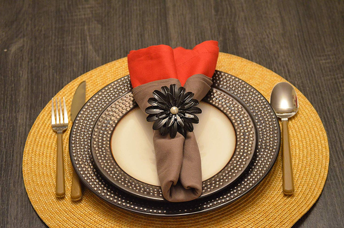 Vibhsa Black Floral Set of 4 Napkin Rings