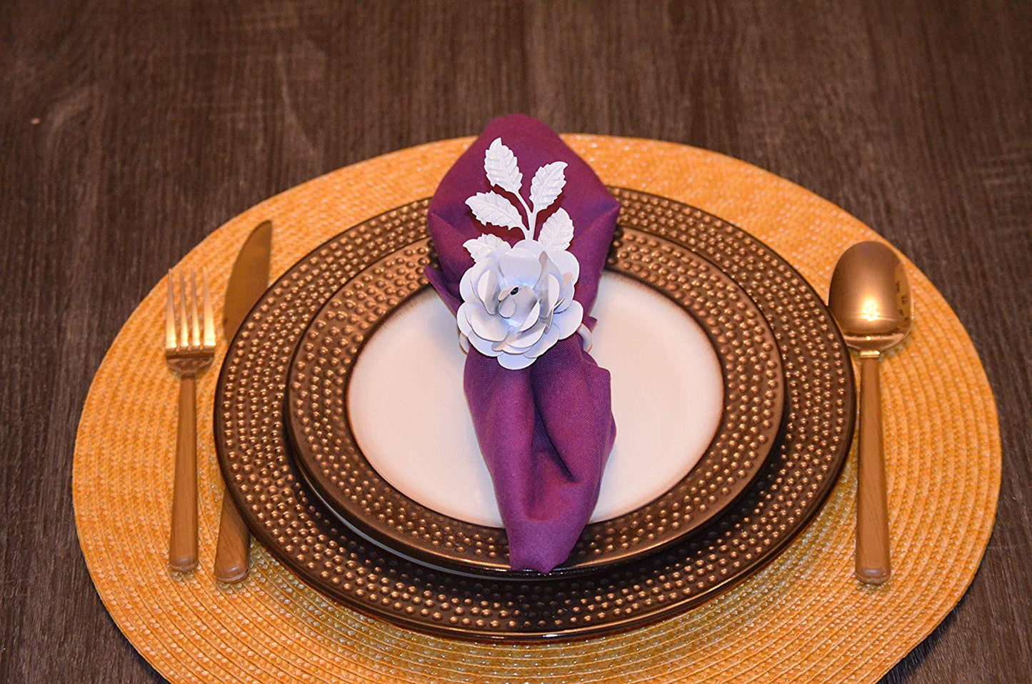 Vibhsa White Rose Set of 4 Napkin Rings