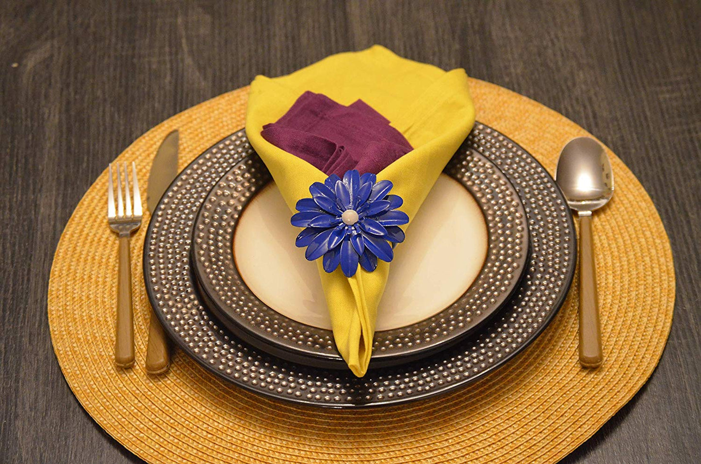 Vibhsa Blue Floral Set of 4 Napkin Rings