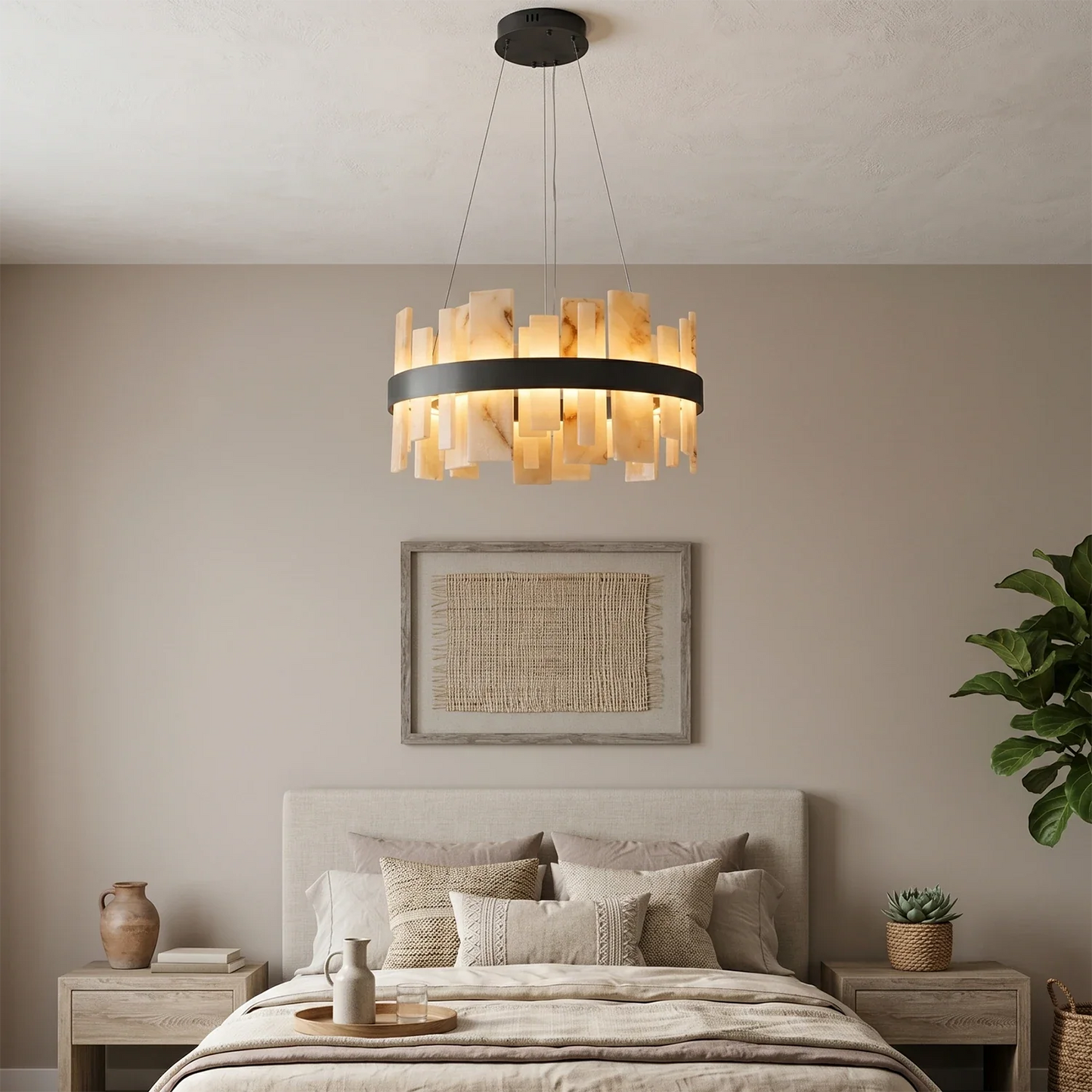 Natural Alabaster Tile Round Chandelier