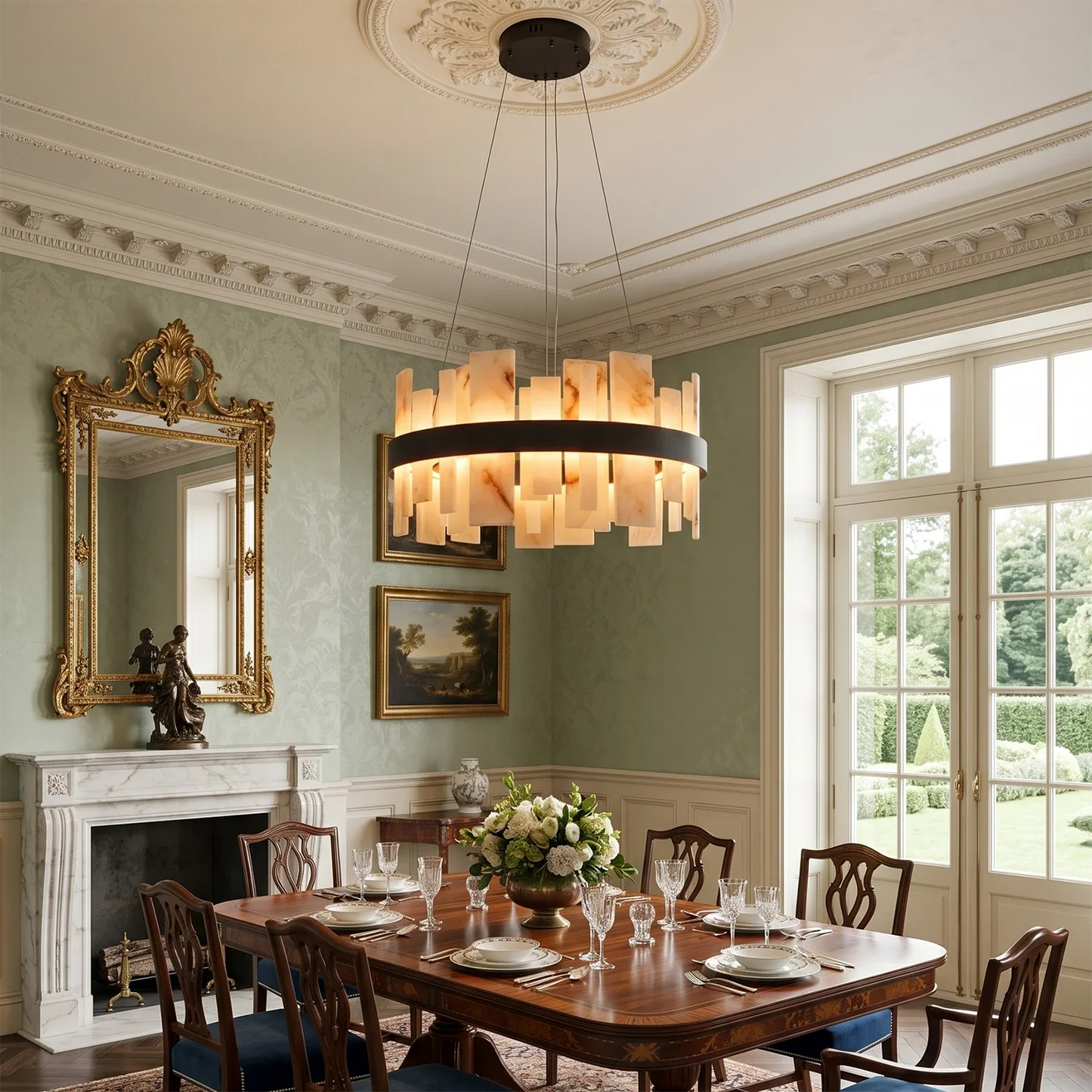 Natural Alabaster Tile Round Chandelier