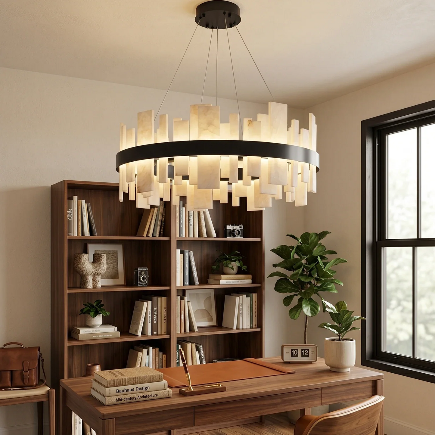 Natural Alabaster Tile Round Chandelier