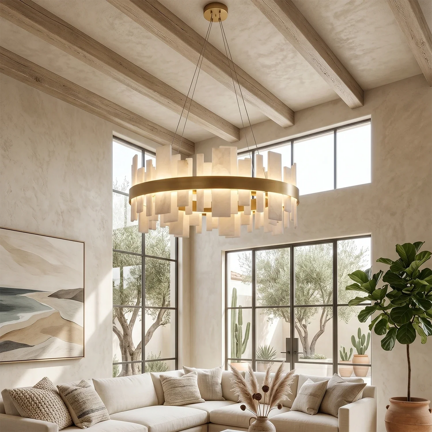 Natural Alabaster Tile Round Chandelier