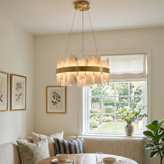 Natural Alabaster Tile Round Chandelier