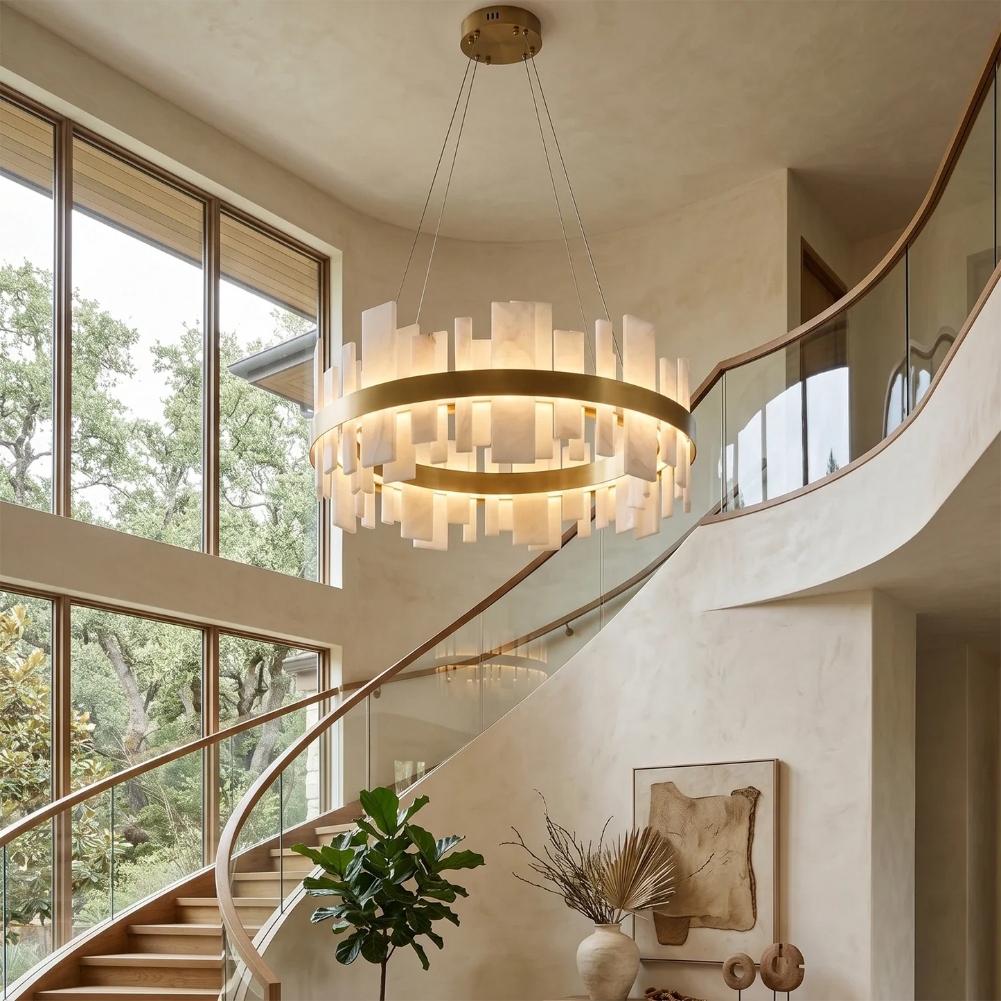 Natural Alabaster Tile Round Chandelier