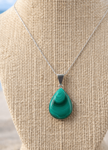 Natural Malachite Teardrop Pendant – Sterling Silver Coastal Statement Jewelry