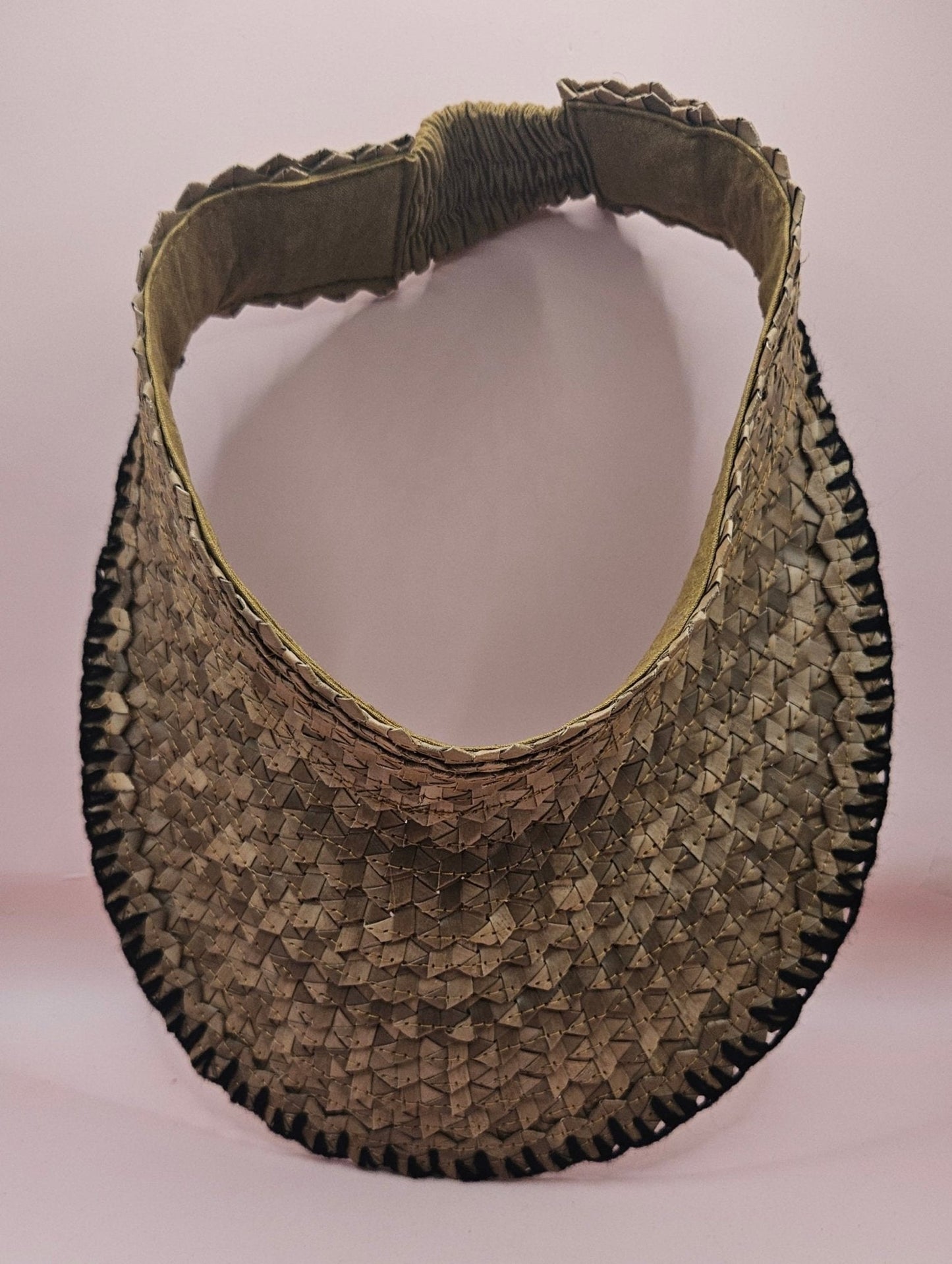 Natural Woven Palm Leaf Visor – Black, Pink, Yellow, or Cream Stitched Trim | Straw Sun Hat