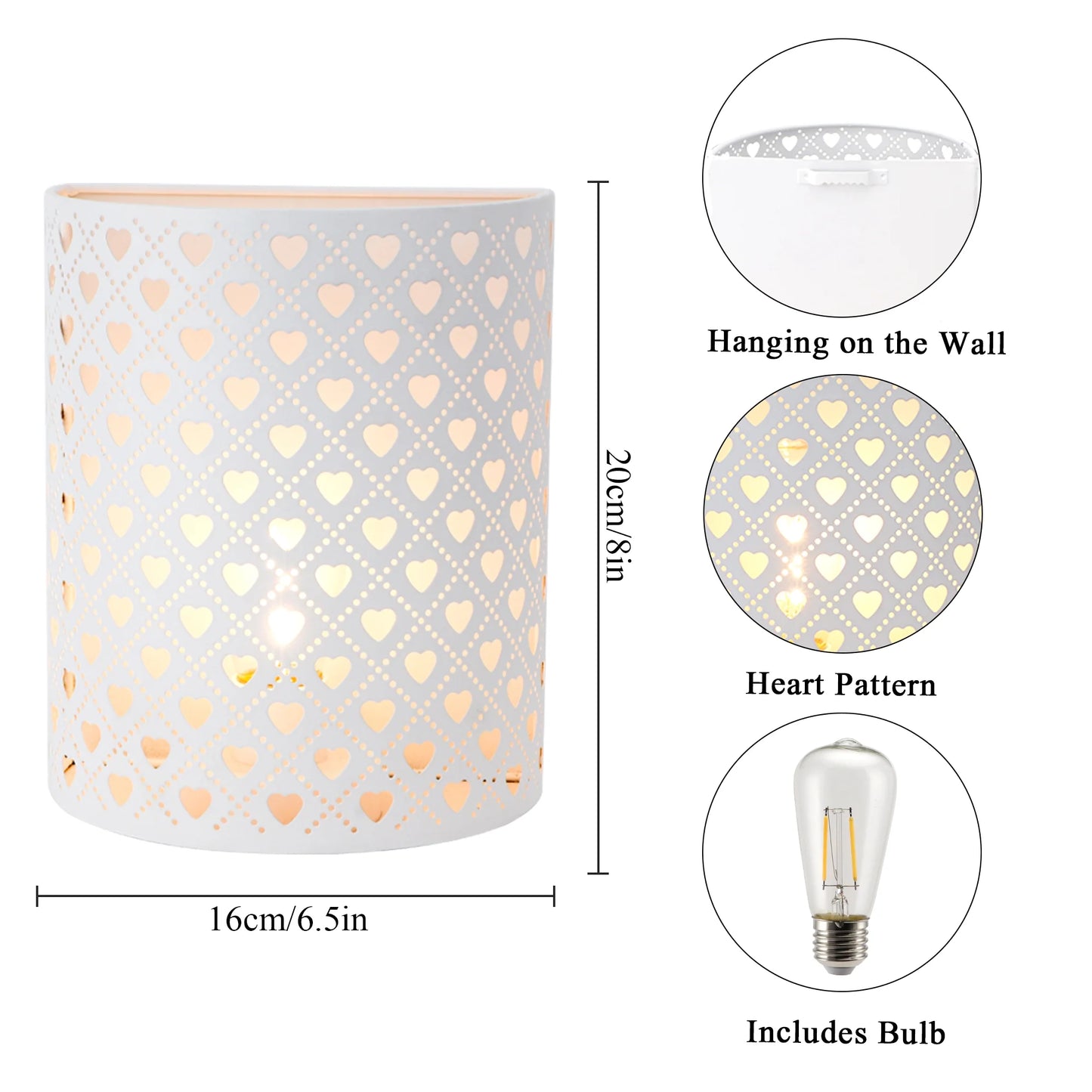 Set of 2 8''H Wall Sconce Lamp (Heart Shape white)