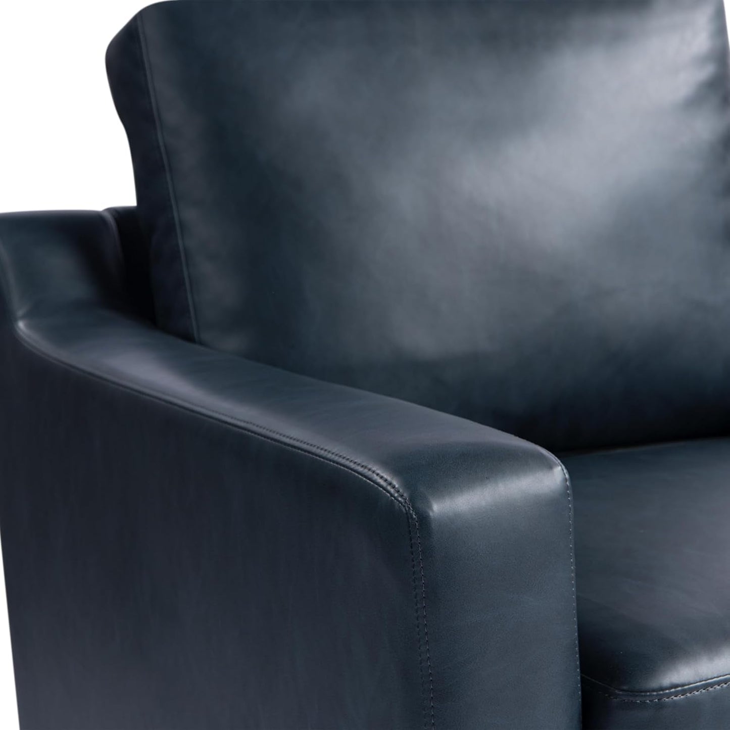 Navy Blue Faux Leather Loveseat With High Density Foam