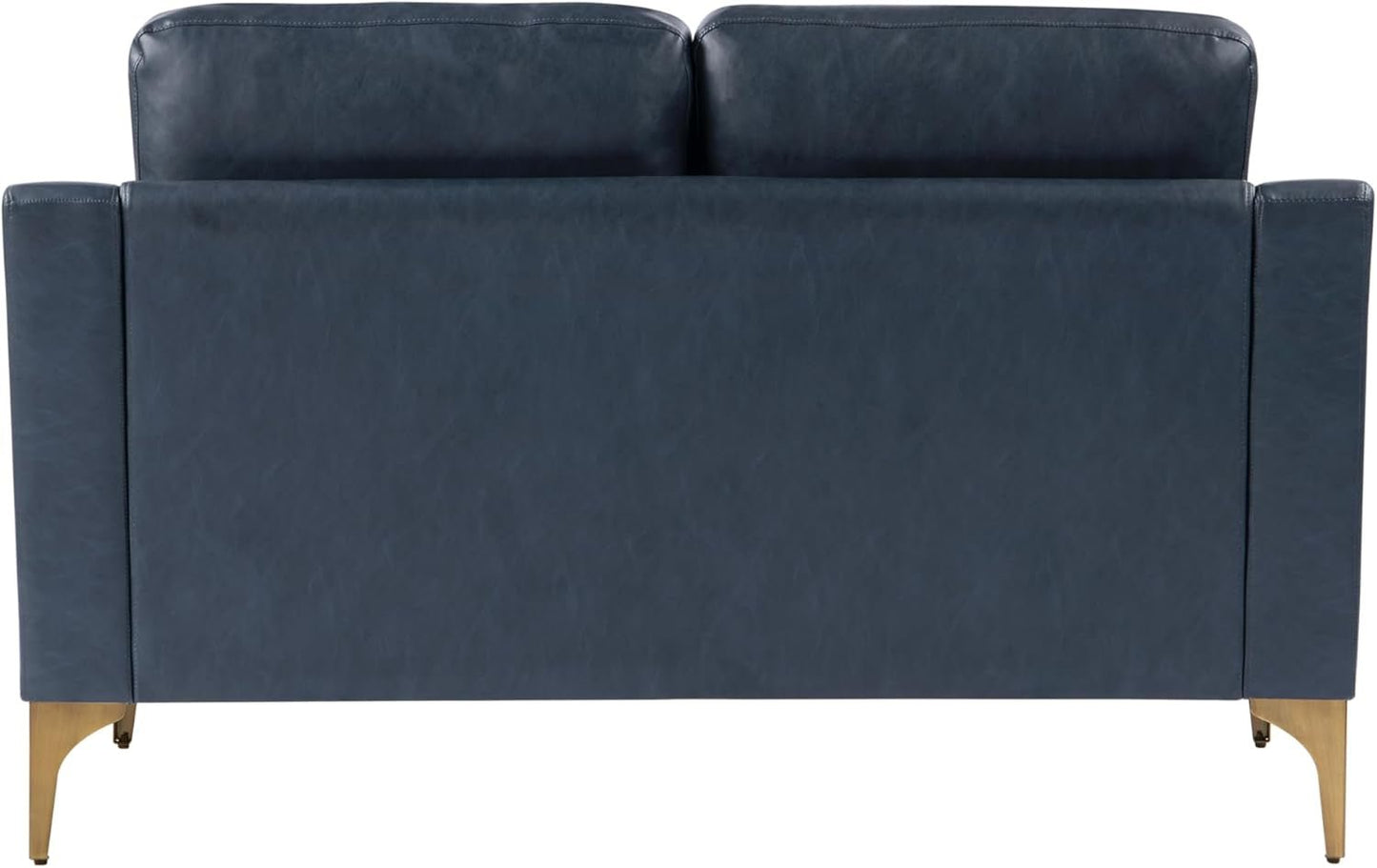 Navy Blue Faux Leather Loveseat With High Density Foam
