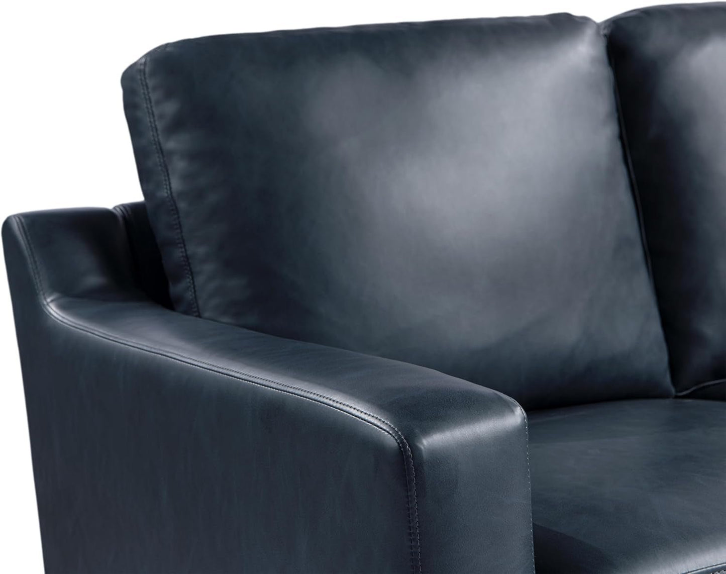 Navy Blue Faux Leather Loveseat With High Density Foam
