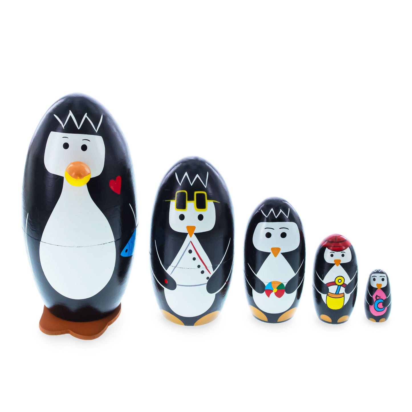 Set of 5 Penguins Wooden Nesting Dolls 5 Inches