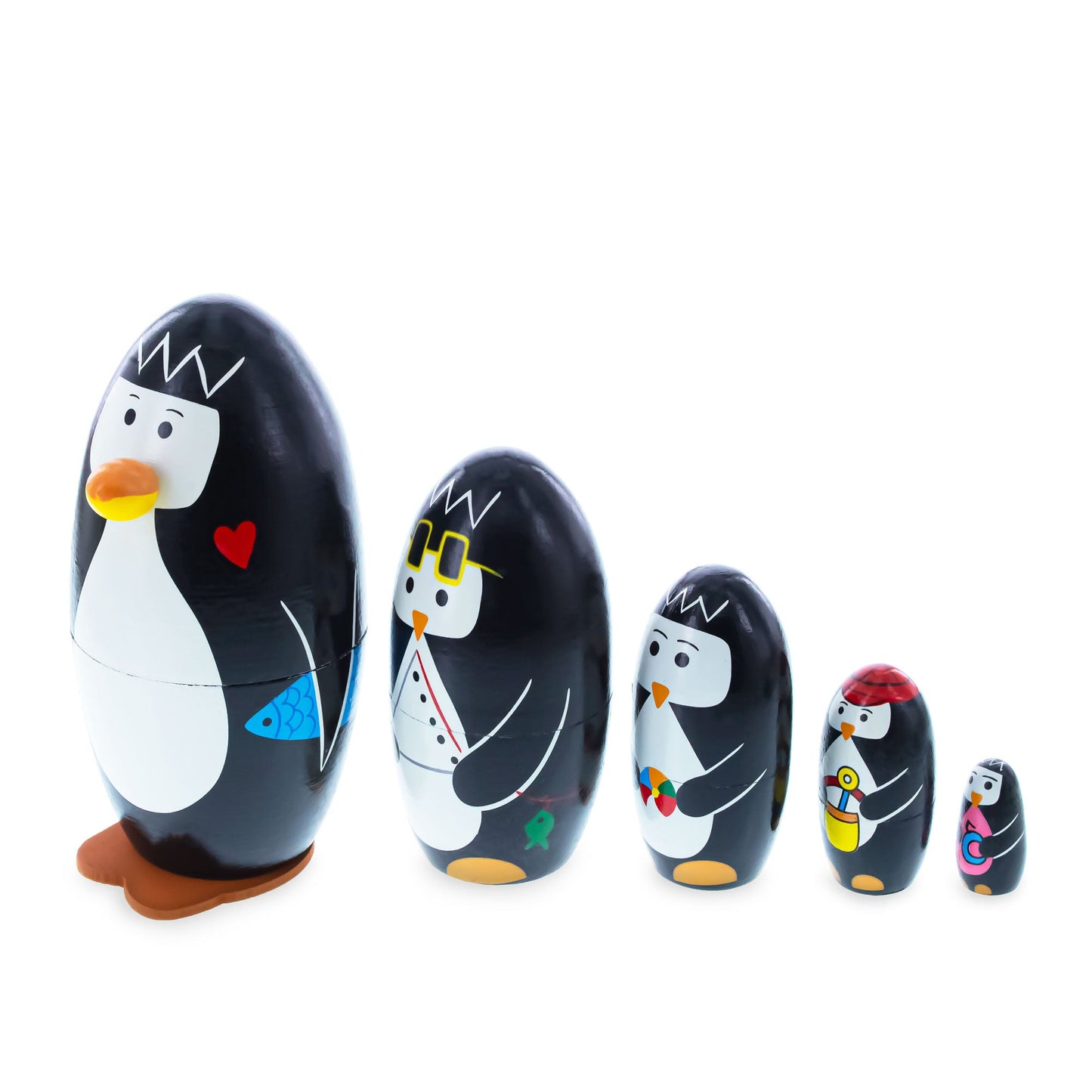 Set of 5 Penguins Wooden Nesting Dolls 5 Inches