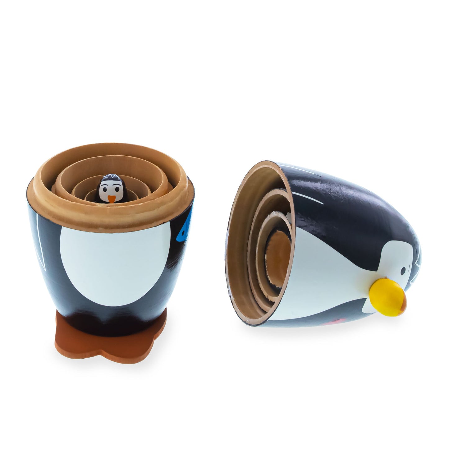 Set of 5 Penguins Wooden Nesting Dolls 5 Inches