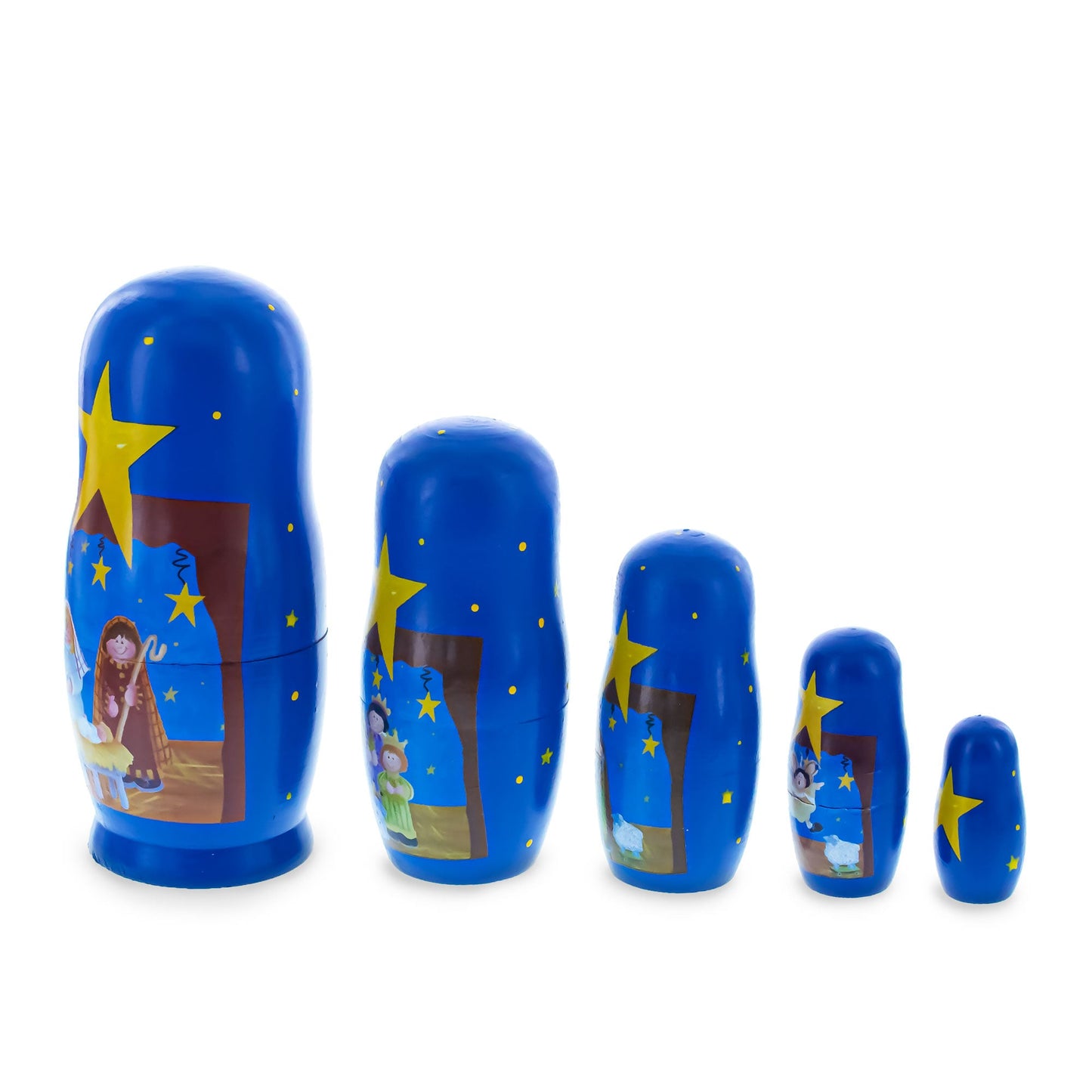 Set of 5 Nativity Scene Set Wooden Nesting Dolls 5.75 Inches