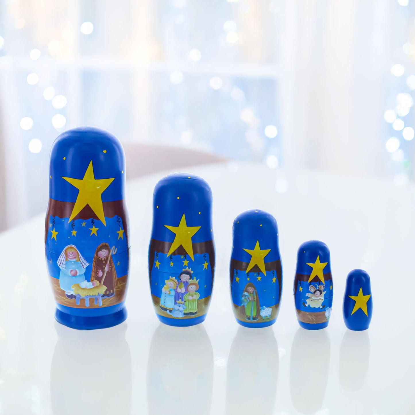 Set of 5 Nativity Scene Set Wooden Nesting Dolls 5.75 Inches