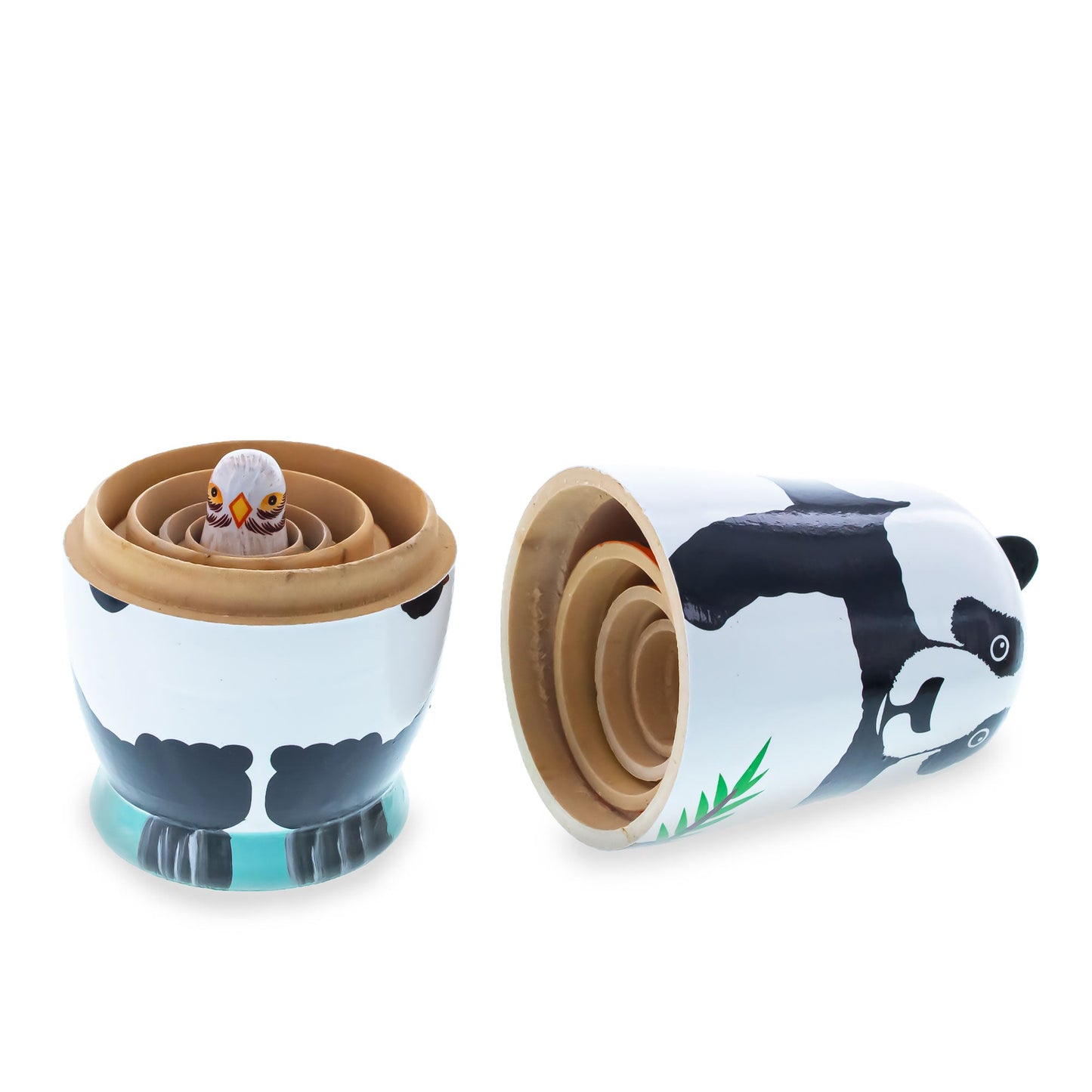 Panda, Tiger, Leopard, Monkey, Eagle Wooden Nesting Dolls