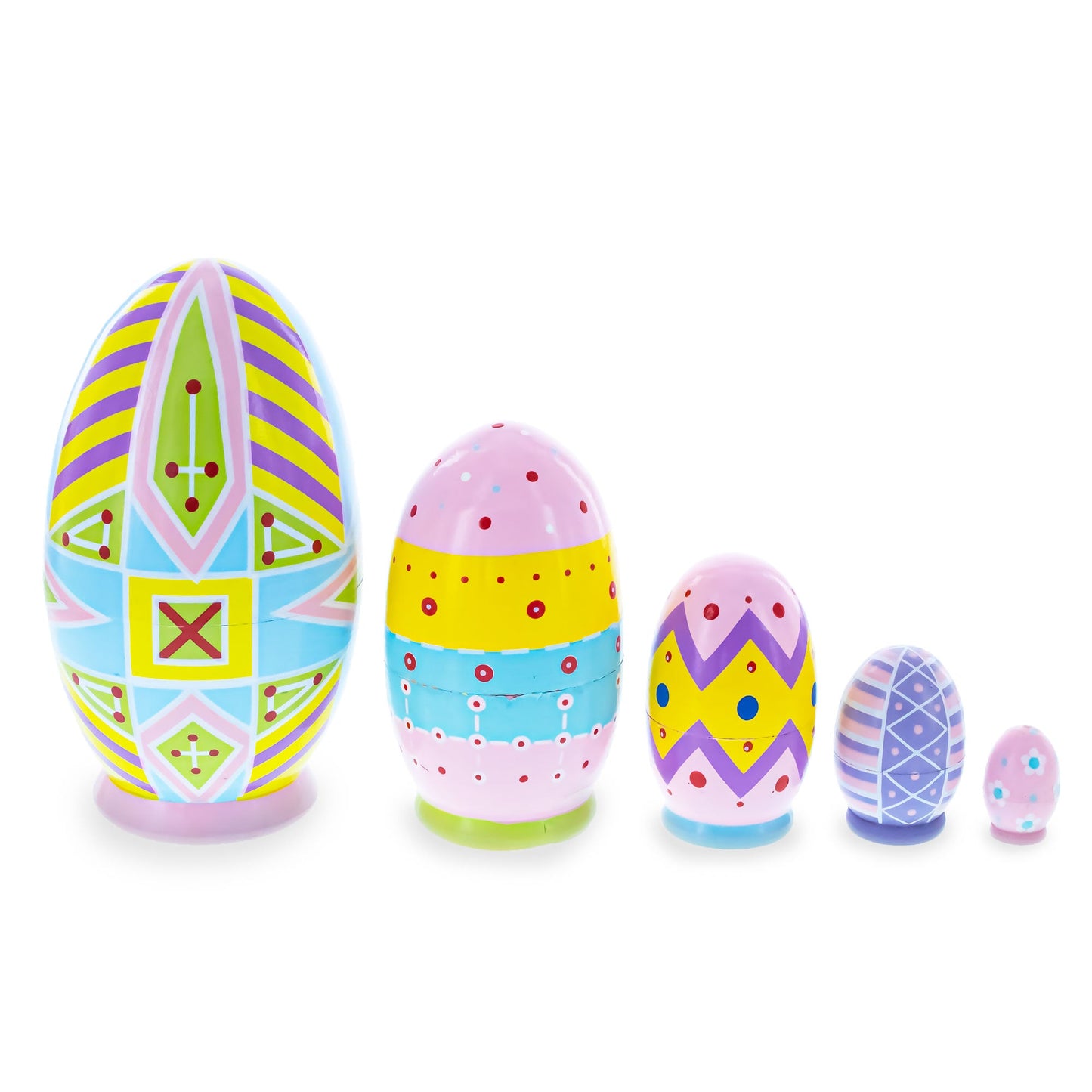Set of 5 Ukrainian Style Easter Eggs Wooden Nesting Dolls 5 Inches