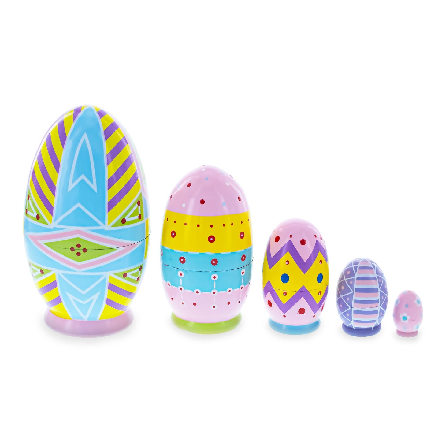 Set of 5 Ukrainian Style Easter Eggs Wooden Nesting Dolls 5 Inches