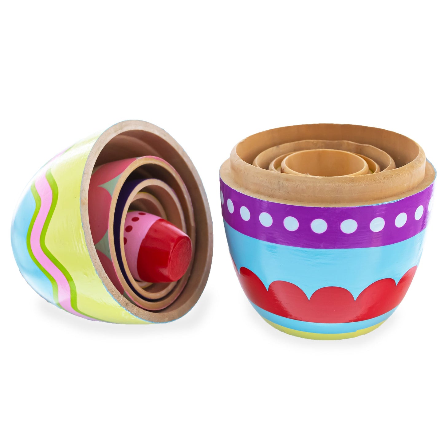 Set of 5 Colorful Easter Eggs Pysanky Wooden Nesting Dolls 5 Inches