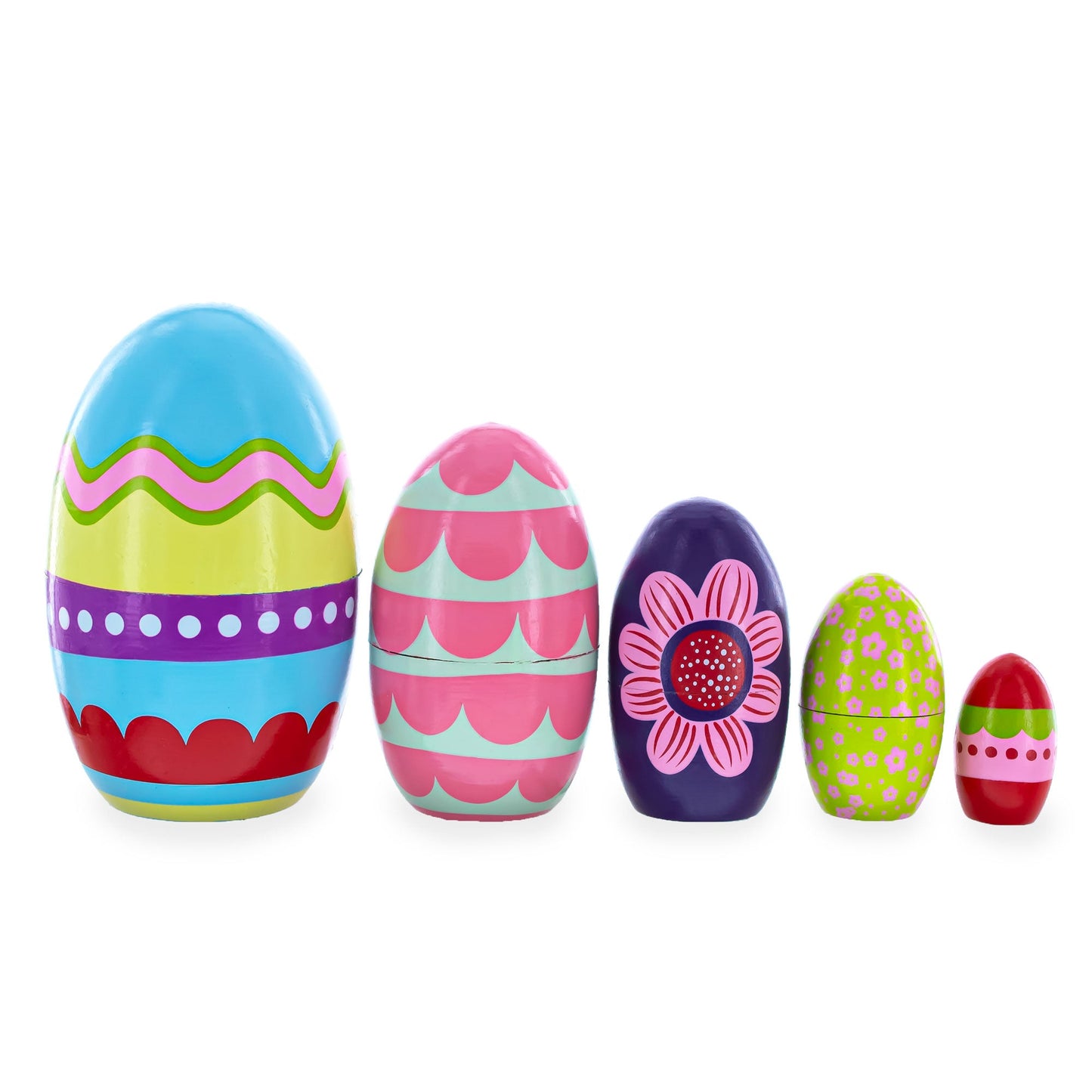 Set of 5 Colorful Easter Eggs Pysanky Wooden Nesting Dolls 5 Inches