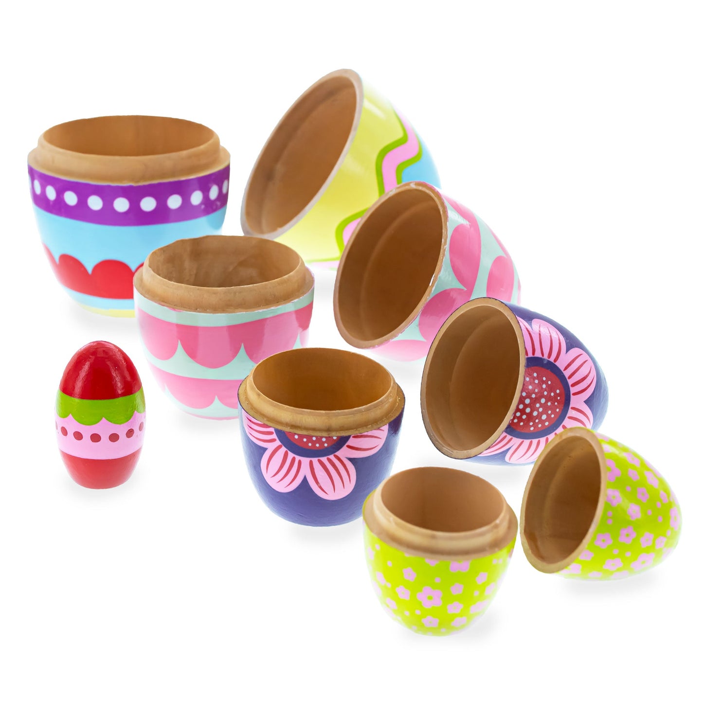 Set of 5 Colorful Easter Eggs Pysanky Wooden Nesting Dolls 5 Inches