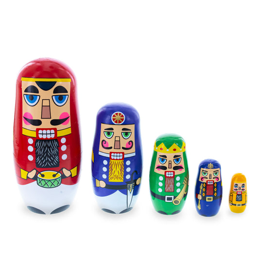 Set of 5 Nutcrackers Wooden Nesting Dolls 5.5 Inches