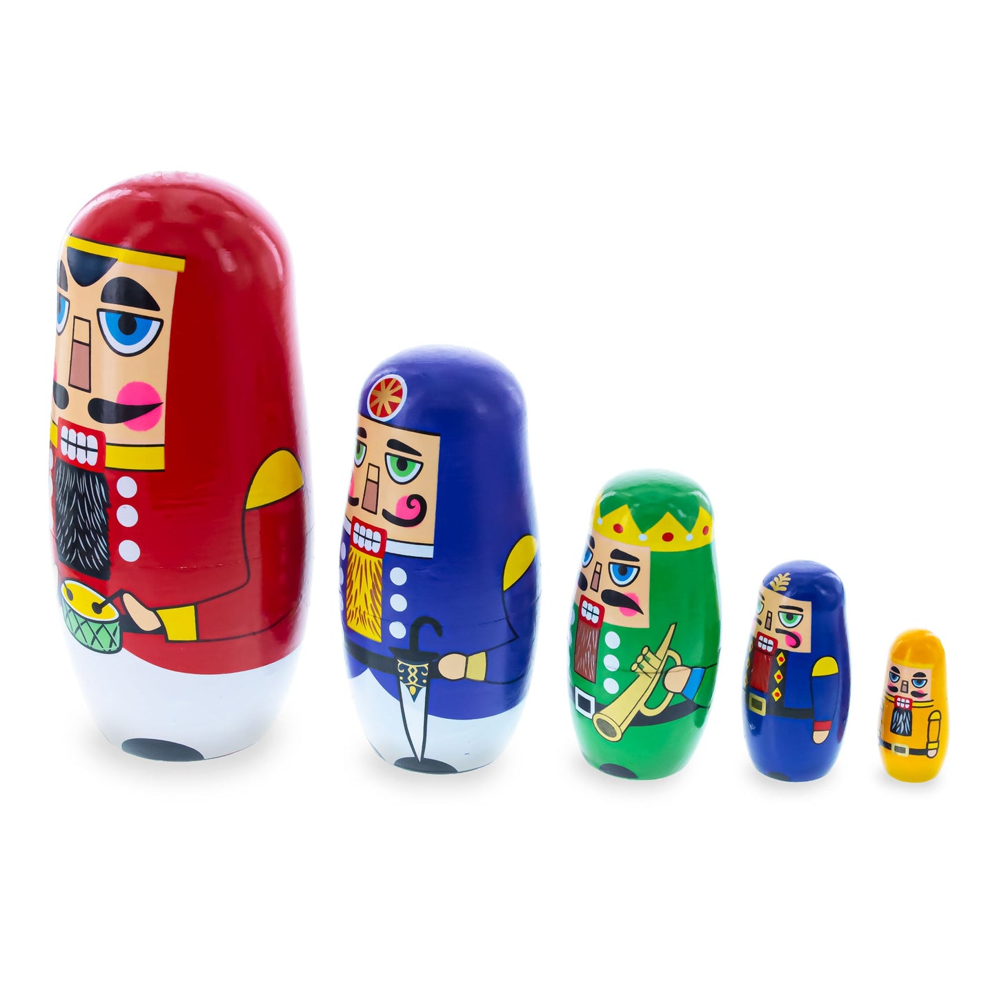 Set of 5 Nutcrackers Wooden Nesting Dolls 5.5 Inches