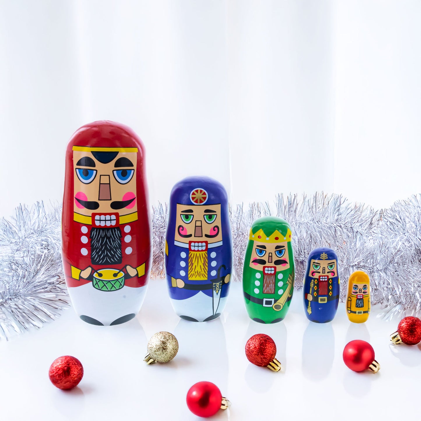 Set of 5 Nutcrackers Wooden Nesting Dolls 5.5 Inches