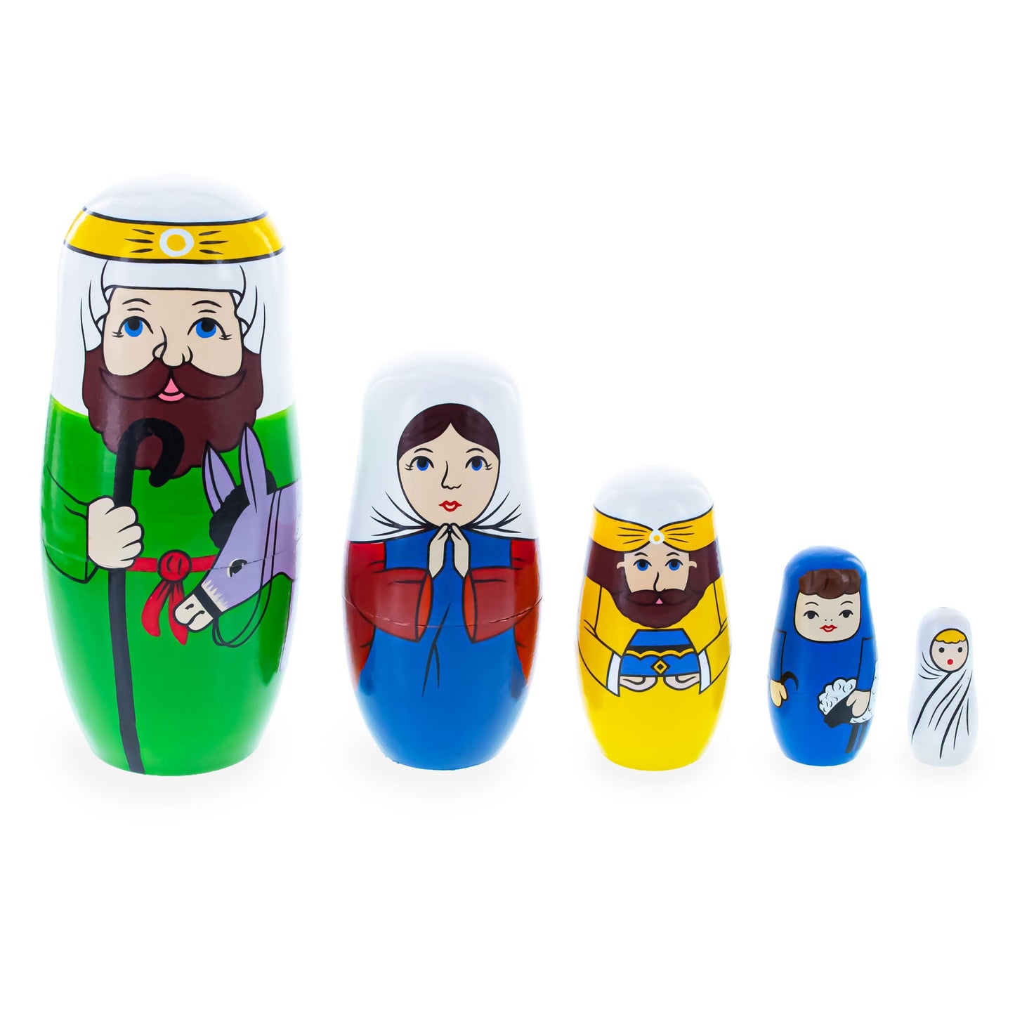 Set of 5 Nativity Scene Wooden Nesting Dolls 5.75 Inches