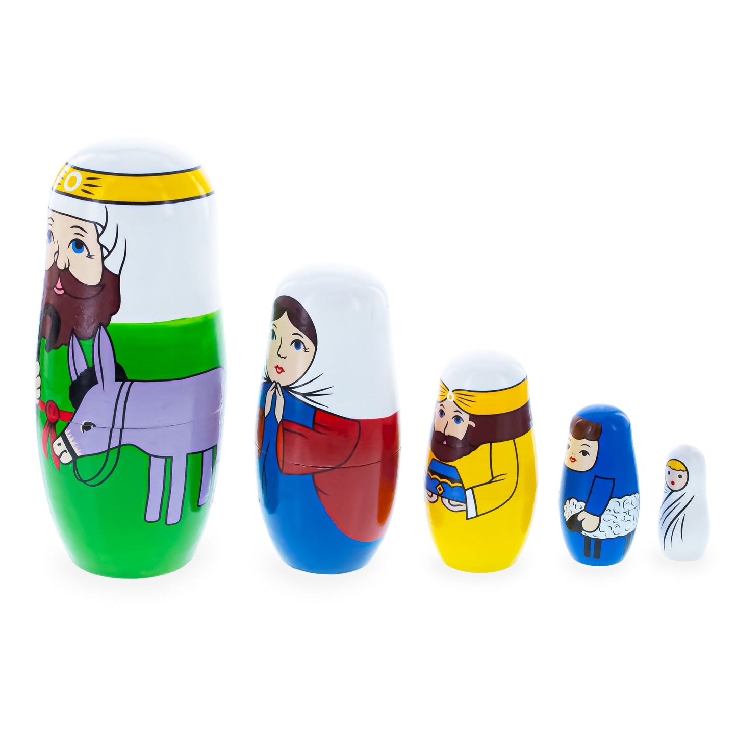Set of 5 Nativity Scene Wooden Nesting Dolls 5.75 Inches