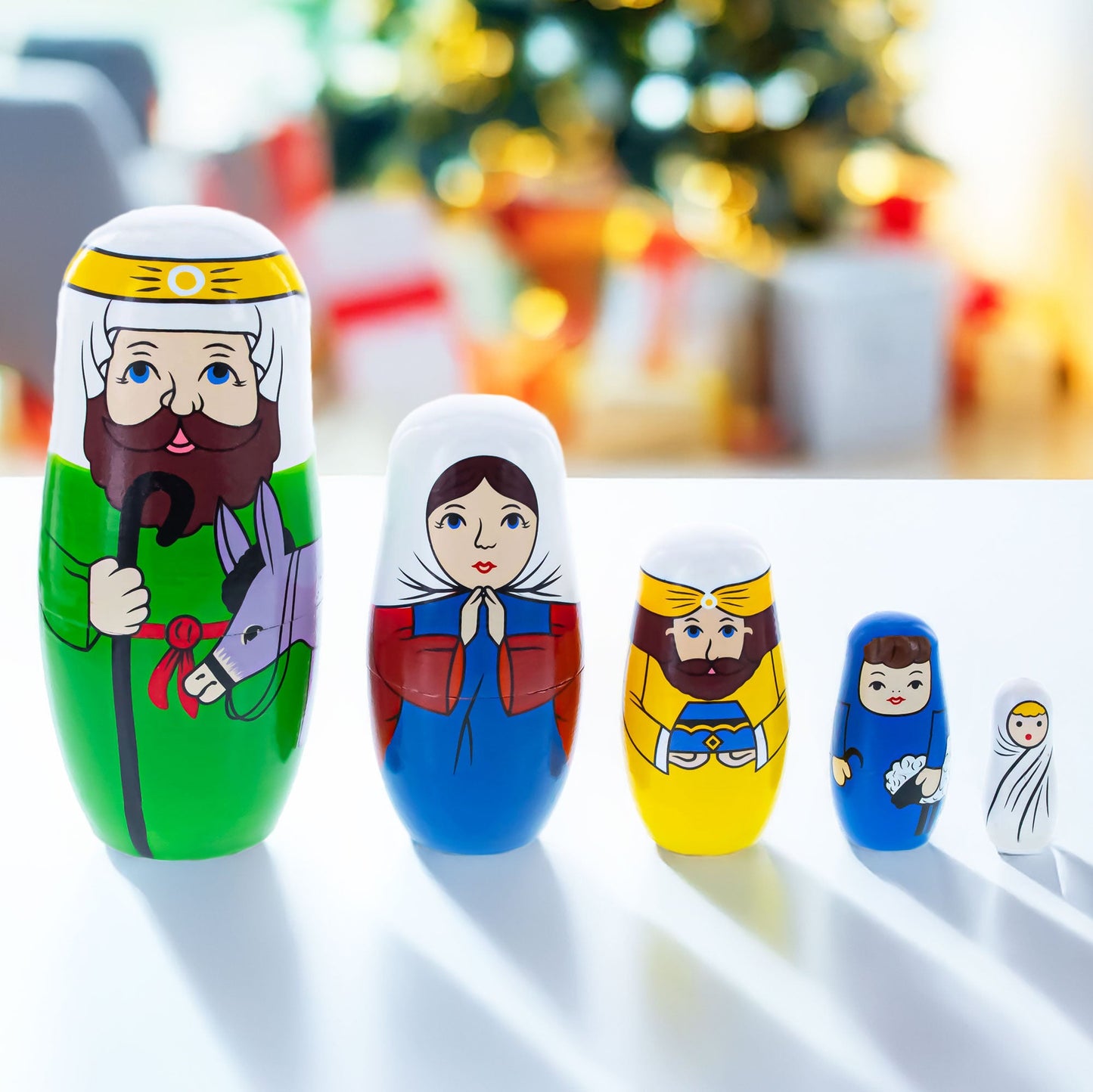 Set of 5 Nativity Scene Wooden Nesting Dolls 5.75 Inches