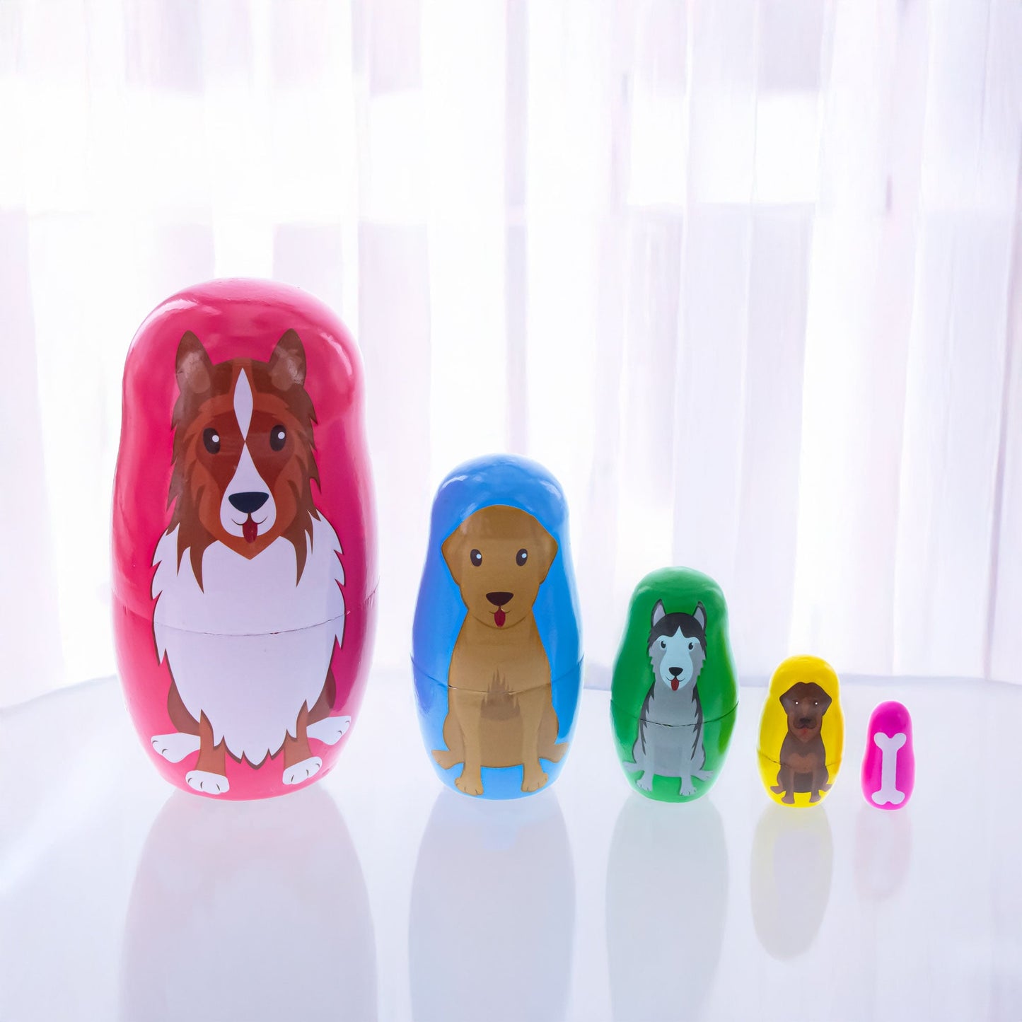 Dogs Wooden Nesting Dolls 4.75 Inches
