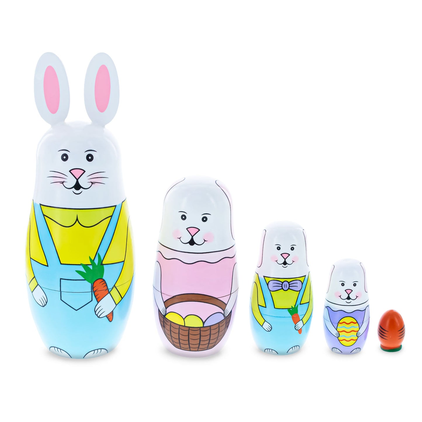 Set of 5 Bunnies Wooden Nesting Dolls 7 Inches Tall