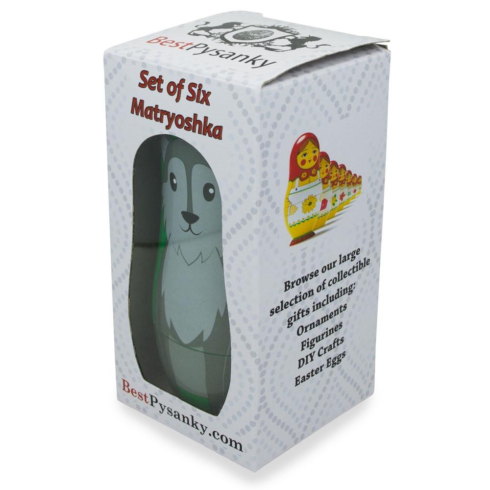 Set of 6 Wolf, Lion, Owl, Penguin Wild Animals Plastic Nesting Dolls 4.5 Inches