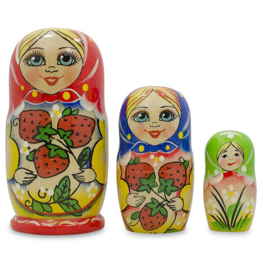 3 Strawberries Multi-Color  Nesting Dolls 4 Inches