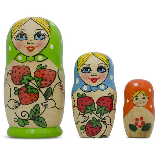 Set of 3 Green Blue and Orange  Nesting Doll 4 Inches