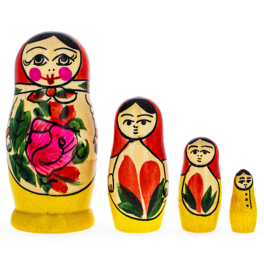 Set of 4 Semyonov Traditional Wooden Nesting Dolls 4 Inches