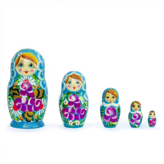 Set of 5 Iris Nesting Dolls 6 Inches