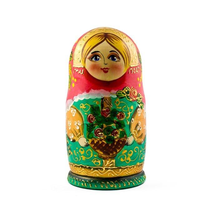 5 Girls with Basket Flowers Nesting Dolls  6.5 Inches