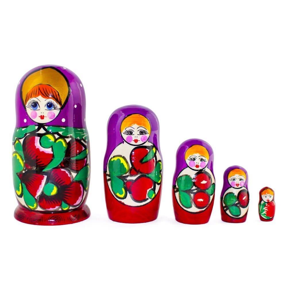Set of 5 Traditional in Purple Scarf Nesting Dolls  6 Inches