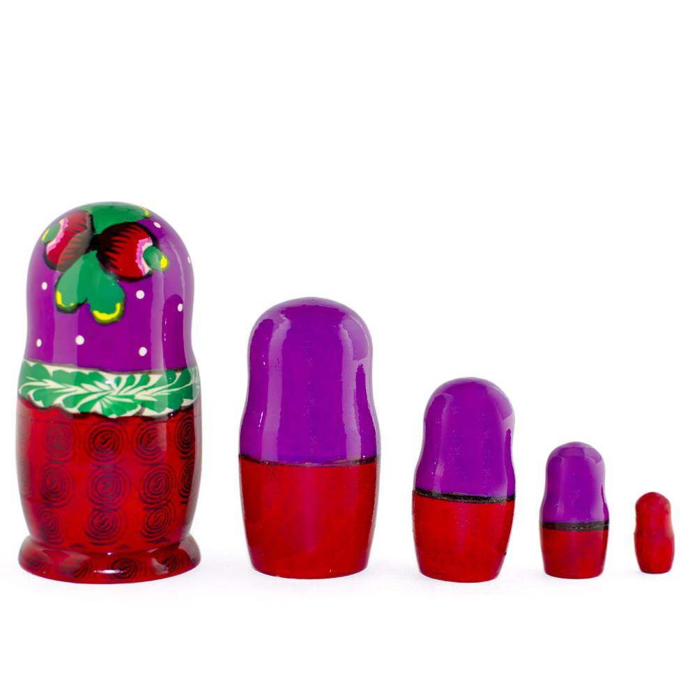 Set of 5 Traditional in Purple Scarf Nesting Dolls  6 Inches