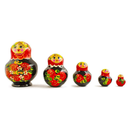 Set of 5 Elena Red Dress Wooden Nesting Dolls 4.75 Inches
